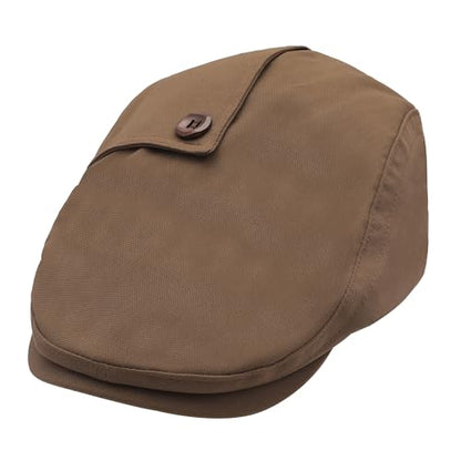 ZLYC Men Cotton Flat Cap Summer Scally Newsboy Beret Driver Hat - color: Button Decor Brown
