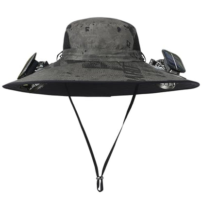 Men Women Wide Brim Sun Hats with 2 Solar Fan Waterproof Breathable Bucket Hat Outdoor Fishing Hat for Hiking Camping - color: Ink Green