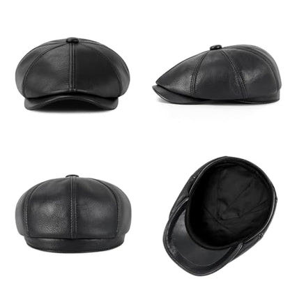 VOBOOM Unisex 8 Panel Leather Newsboy Cap Gatsby Hat - color: Black, size: 7 1/4