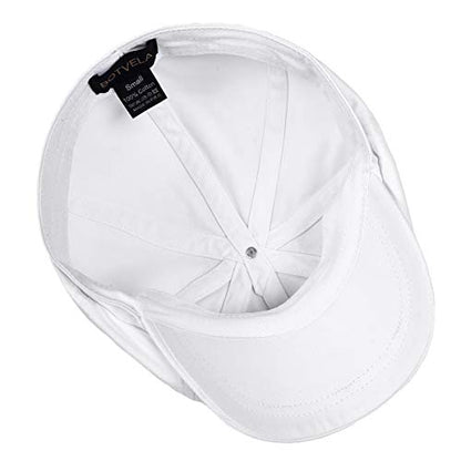 BOTVELA Men's Newsboy Flat Cap 100% Cotton Cabbie Hat - color: White, size: 7 3/8