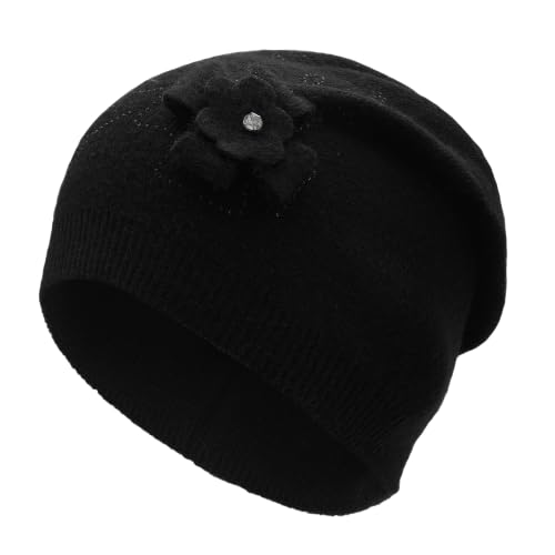 ZLYC Women Floral Slouchy Beanie Hat Double Layer Winter Knit Skull Cap - color: Floral Black