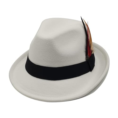 Unisex Trilby Hats Classic Fedora Hats for Women Men Dress Hats Felt Short Brim Fedoras Hat Panama Hat with Band - color: White