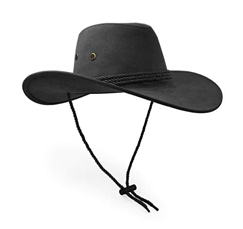 Cowboy Hat, Sun Hat Faux Felt Leather Suede Travel Cap Western Hat Outdoor Sun Protect - color: Black