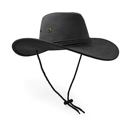 Cowboy Hat, Sun Hat Faux Felt Leather Suede Travel Cap Western Hat Outdoor Sun Protect - color: Black