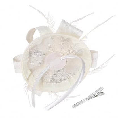 Flower Fascinator Hat Headband Clip for Women Tea Party - color: Cream-02