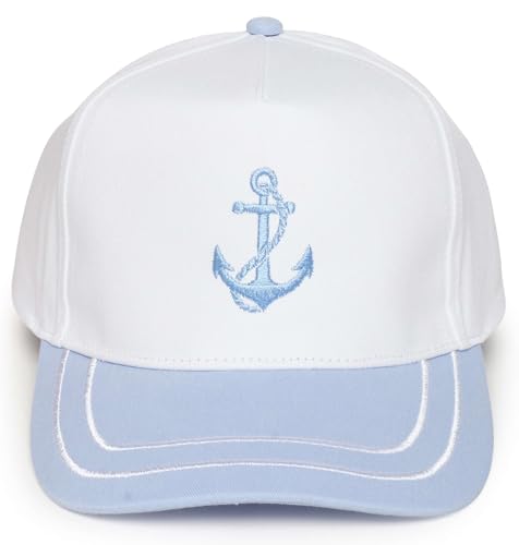 D&Y Retro 2-Tone Canvas Baseball Cap for Women - Funny Embroidered Distressed Snapback, Adjustable Cotton Dad Hat - color: Anchor-lt Blue