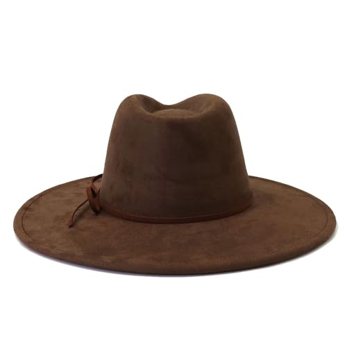 Fedora Hats for Women Man with Big Wide Brim Classic Suede Panama Hat Western Outdoor hat - color: Coffee