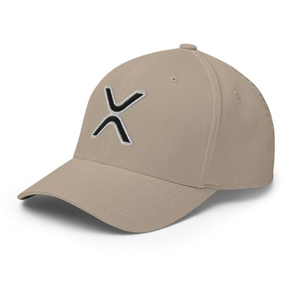 FX XRP Fitted Hat Embroidered Curved Bill Mid Crown Closed-Back Structured Twill Cap - color: Khaki, size: Large-X-Large