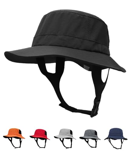 Mens Womens Surf Bucket Hat Waterproof UPF50+ Foldable Beach Sun Hats - color: Black