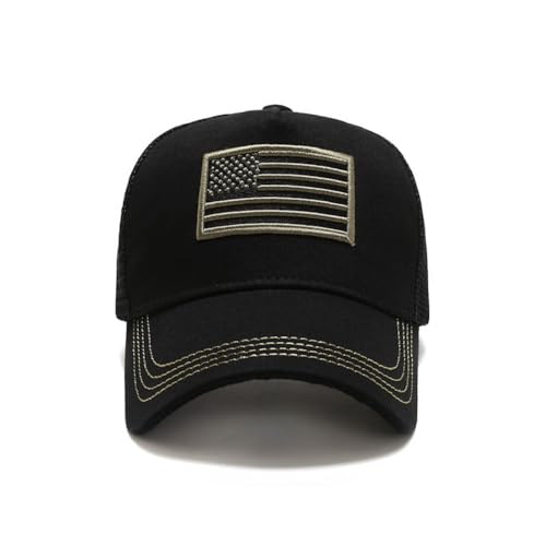 Mens American Flag Trucker Hat Breathable Mesh Baseball Cap Adjustable Low Profile Snapback Hat - color: Navy Blue