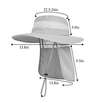 3 Pack Mens UPF 50+ Wide Brim Sun Hat with Neck Flap for Fishing Hiking Garden - color: 3 Pack Dark Grey＆light Grey＆army Green