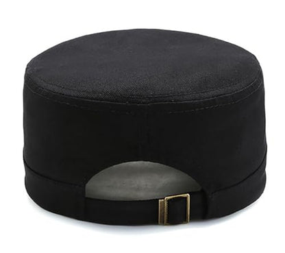 Unisex Flat Top Military Cadet Cap Outdoor Sun Hat - color: Black