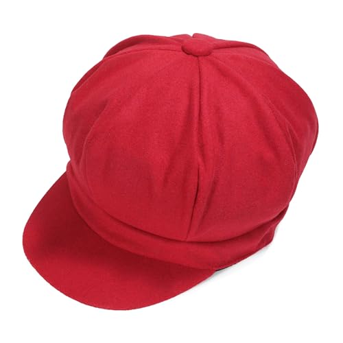 ZLYC Women Classic Newsboy Cap Visor 8 Panel Gatsby Cabbie Paperboy Hat - color: Red