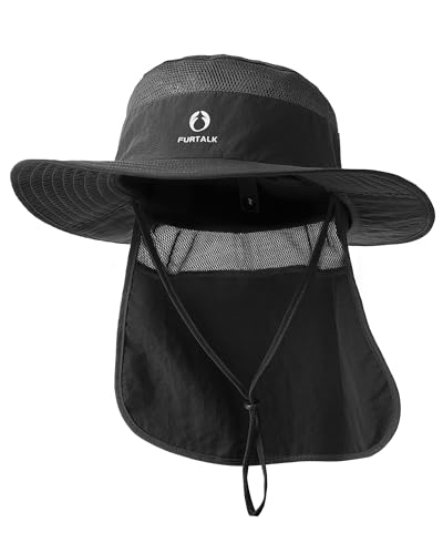FURTALK Sun Hats for Men Women Fishing Hat with Neck Flap UPF Protection - color: Black