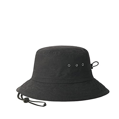 VOBOOM Men Cotton Washed Bucket Hat Packable Boonie Sun Protection Visor Cap - color: Black