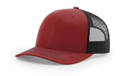 Richardson 112 Trucker Hat - Premium Blank Baseball Cap, Adjustable Snapback Hat - Structured Six Panel Richardson Blank Hats - color: Cardinal/Black