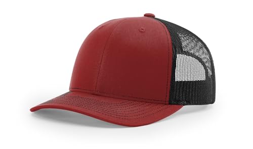 Richardson 112 Trucker Hat - Premium Blank Baseball Cap, Adjustable Snapback Hat - Structured Six Panel Richardson Blank Hats - color: Cardinal/Black
