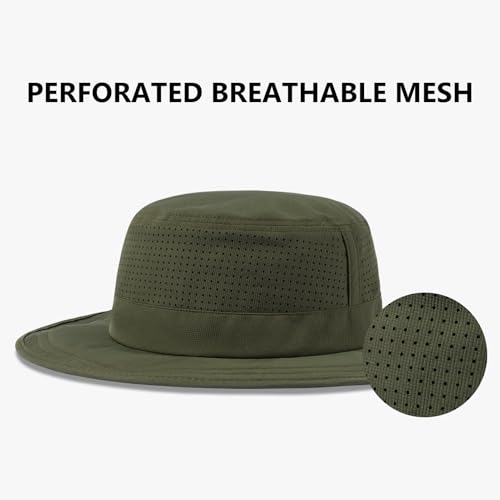 UPF 50+ Bucket Sun Hat with Laser Perforated Mesh Cooling Adjustable Breathable Lightweight for Outdoor Men Women - color: Army Green