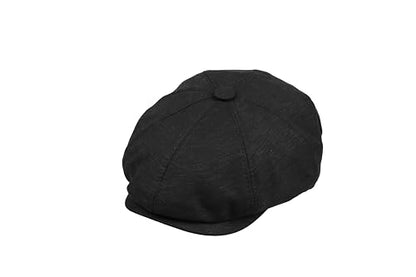 8 Panel Newsboy Cap – Linen Blend with 100% Cotton Lining - color: Black, size: XX-Large