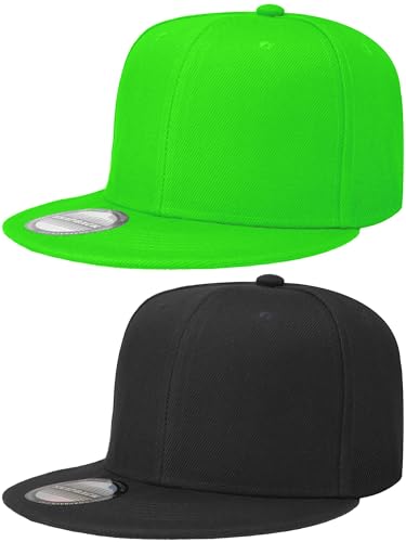 Falari Classic Snapback Hat, 2-Pack, Flat Bill, Adjustable Size, Hip Hop Style - color: Black & Light Green