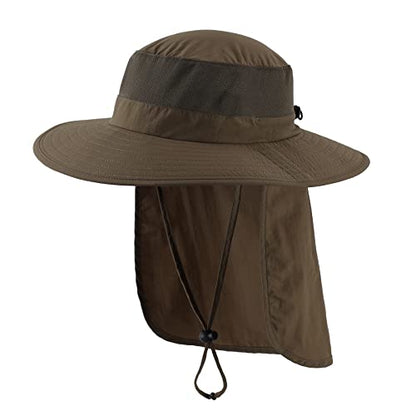 Home Prefer Outdoor UPF50+ Mesh Sun Hat Wide Brim Fishing Hat with Neck Flap Sun Hat for Men Women - color: Olive Brown