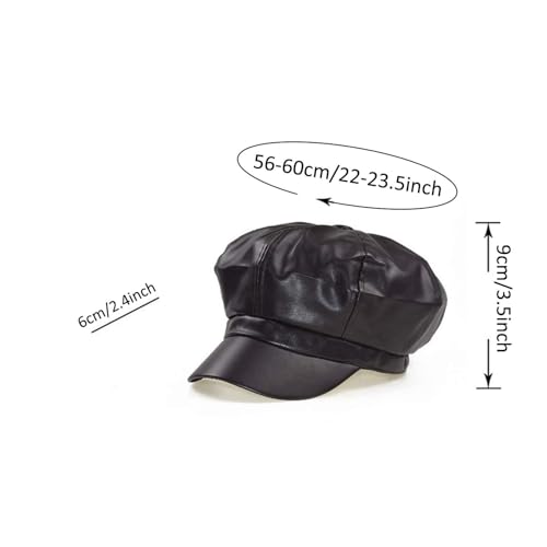 Women Newsboy Hats,8 Panel Ivy Beret PU Leather Cabbie Cap - color: Black