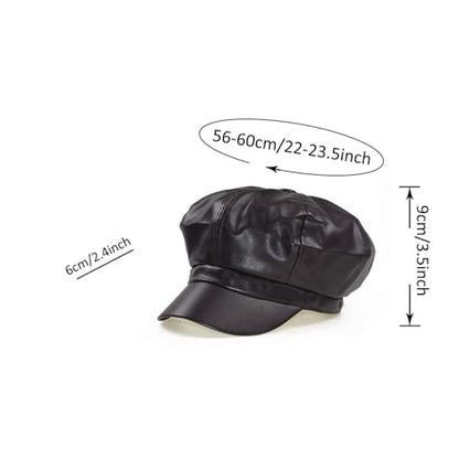 Women Newsboy Hats,8 Panel Ivy Beret PU Leather Cabbie Cap - color: Black