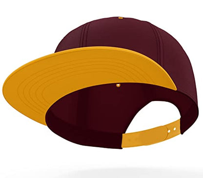 Daxton Classic Blank Snapback Flat Bill Visor Hat Cap One Size Adjustable Back - color: Burgundy Gold