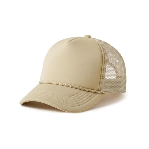CHOK.LIDS Blank Foam Trucker Hat, Retro Mesh Rope Snapback Cap, Men Women - color: Curved Brim (Khaki)