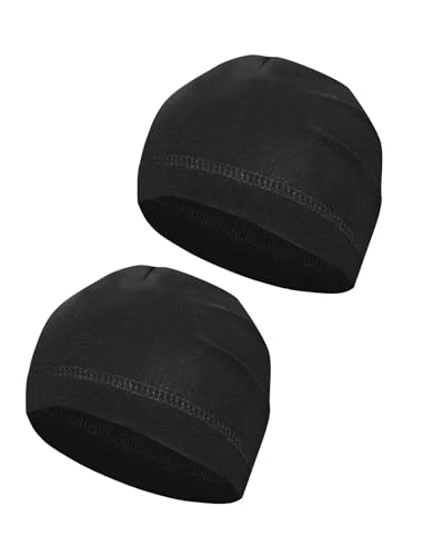 Cotton Skull Caps Lightweight Summer Beanie Hat Thin Sleep Sleeping Hats Chemo Caps Running Helmet Liner - color: Black 2 Pack