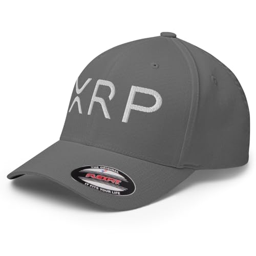 FX XRP Crypto Fitted Hat Embroidered Curved Bill Mid Crown Closed-Back Structured Twill Cap - color: Grey, size: Small-Medium