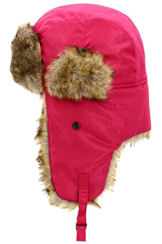 Wool Blend Aviator Trapper hat Trooper Ear Flaps Ushanka Eskimo Russian Warm Winter Cold… - color: Hot Pink Classic Solid