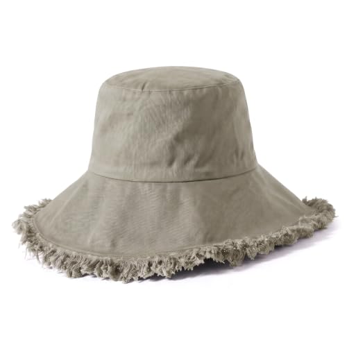 CHOK.LIDS Frayed Bucket Hat Washed Cotton Floppy Wide Brim Boonie Cap - color: Light Grey