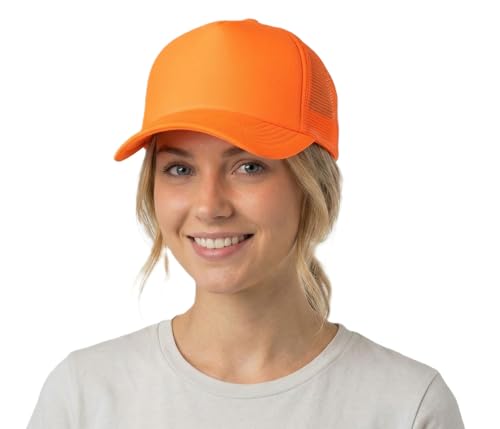 NYFASHION101 Plain Mesh Trucker Hat - Breathable 6-Panel Daily Snapback Cap, Customizable Ideal for DIY Embroidery & Patches - color: Orange