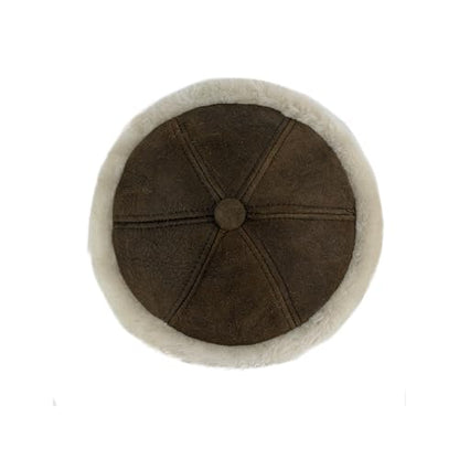 Lukkizara Winter Leather Hat Shearling Sheepskin Fur Beanie Hat - color: Brown, size: Medium