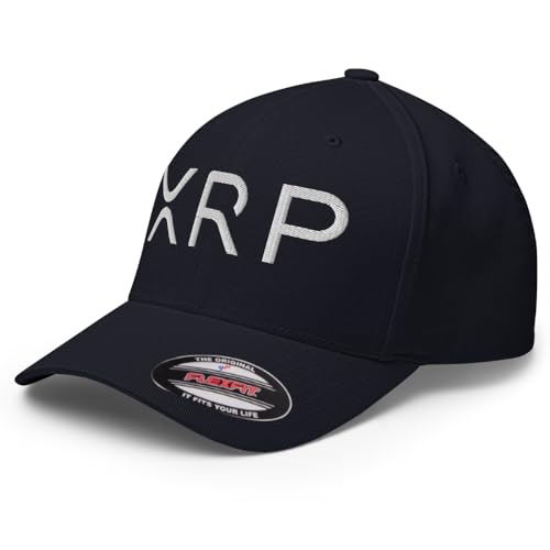 FX XRP Crypto Fitted Hat Embroidered Curved Bill Mid Crown Closed-Back Structured Twill Cap - color: Dark Navy, size: Small-Medium