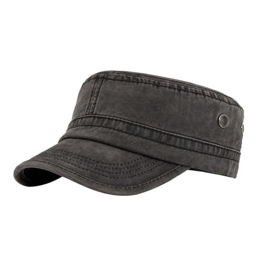 Cadet Army Cap Military Style Hats Flat Top Cap Baseball Hat for Men Women - color: Washed Black