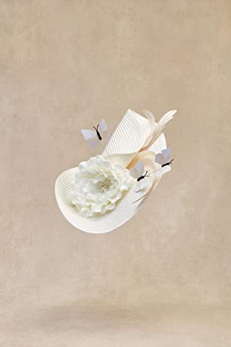 BABEYOND Tea Party Fascinator Hat for Women Kentucky Headwear Derby Wide Brim Butterfly Church Hat for Cocktail Wedding - color: Beige