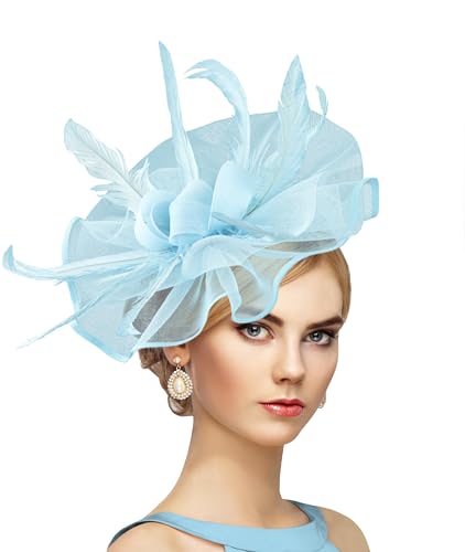 dressfan Womens Fascinator Hat Headpiece Vintage 20s 50s Accessories Headband for Derby/Wedding/Cocktail/Wedding/Tea Party - color: Light Blue