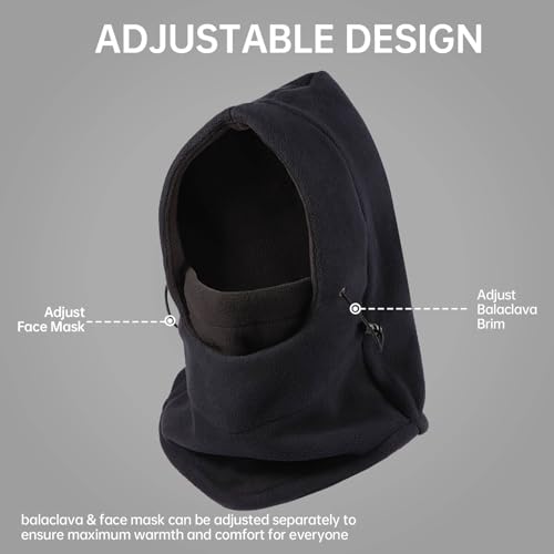 Balaclava Ski Mask: Thermal Windproof Polar Fleece Hood, Adjustable & Convertible Winter Face Mask for Men Women - color: Navy Blue/Black