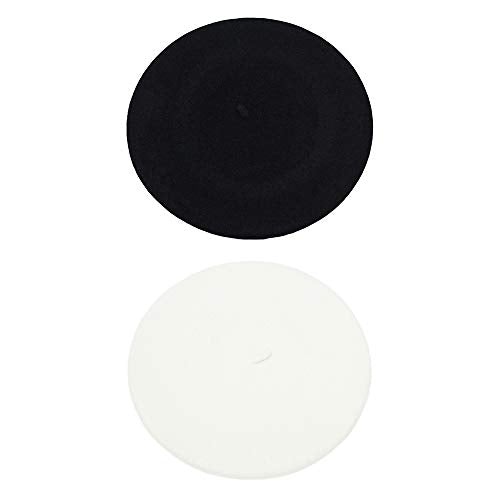 French Beret - Wool Solid Color Womens Beanie Cap Hat - color: 2pcs Black and White