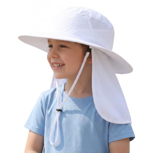Home Prefer UPF 50+ Sun Hat with Neck Flap Toddler Boys Girls Wide Brim Bucket Hat Quick Dry Kids Safari Beach Adventure Hat - color: White, size: 2-4T