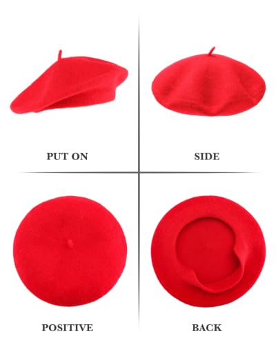 Wool French Beret Hats for Women Classic Winter Beanie Cap - color: Red