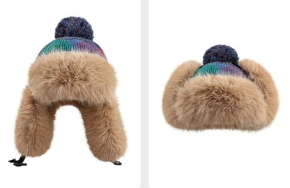 Fleece Trapper Hat Ear Flaps Women Plaid Thicken Winter Hats Beanies Hats - color: Purple