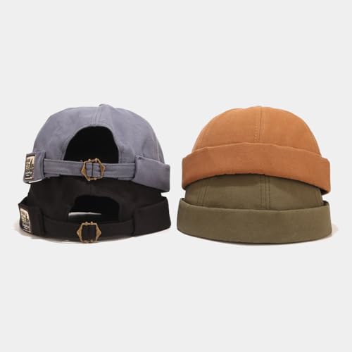Quanhaigou Brimless Sailor Cap,Adjustable Rolled Cuff Skull Beanie Hats for Men Women - color: Red