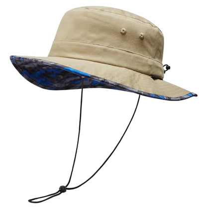 UPF 50+ Foldable Sun Hat Patterned Under Brim Bucket Hats for Summer Hiking Fishing Beach Safari Men Women - color: Khaki, size: Large