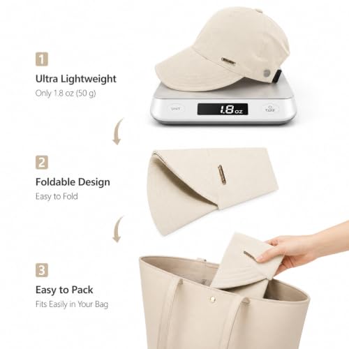 UPF 50+ Foldable Packable Wide Brim Sun Hat for Women with Ponytail Hole - color: Beige