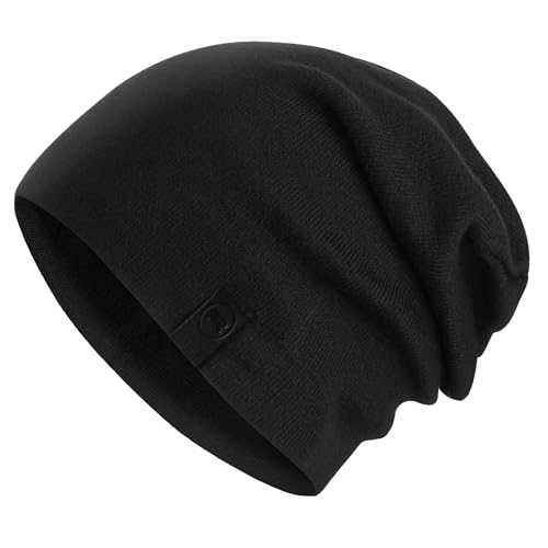 Warm Slouchy Beanie Hat - Deliciously Soft Daily Beanie in Fine Knit - color: Black