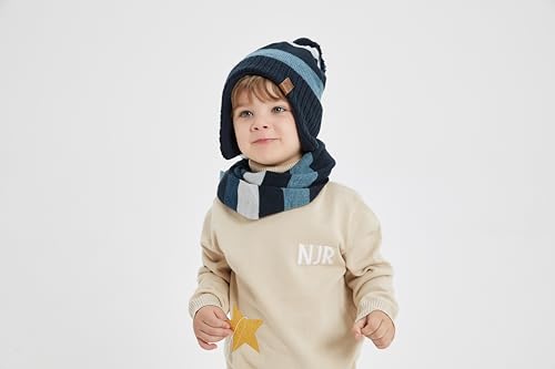 Moon Kitty Baby Boys Hats Toddler Beanies for Boys Winter Fleece Winter Hat Boys - color: 2pack Beige Stripe+scraf, size: 6-10 Years