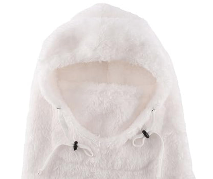 Connectyle Balaclava Hood Winter Hat for Men & Women Windproof One-Piece Fleece Hooded Scarf Ski Mask Cold Weather Hat - color: White
